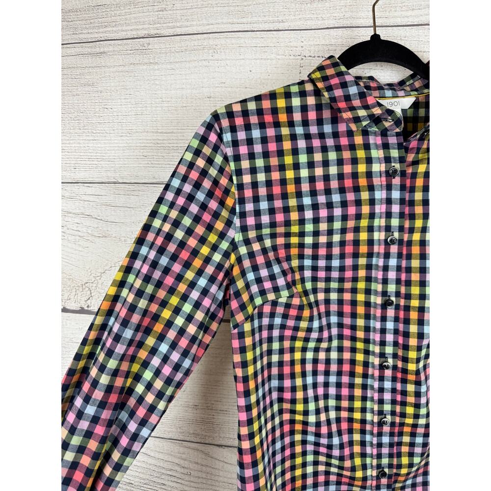 1901 Women's Colorful Gingham Button Up Long Sleeve Top Size Small - Picture 2 of 6